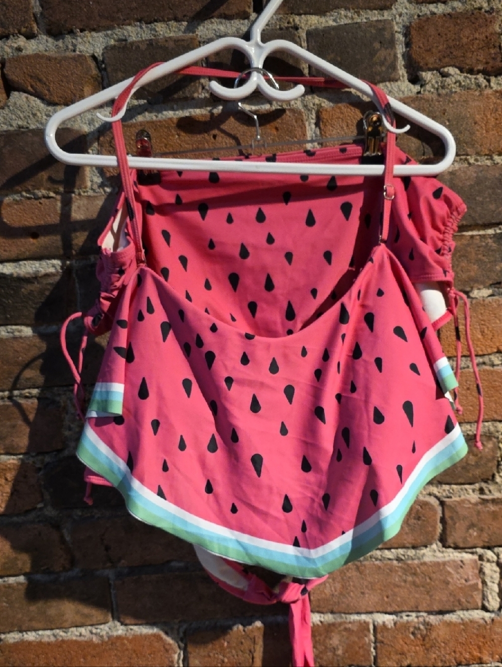 Rosegal Pink Watermelon-Print Tankini with Striped Trim
